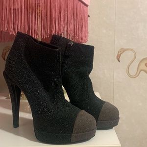 chanel black grey glitter platform boots size 39